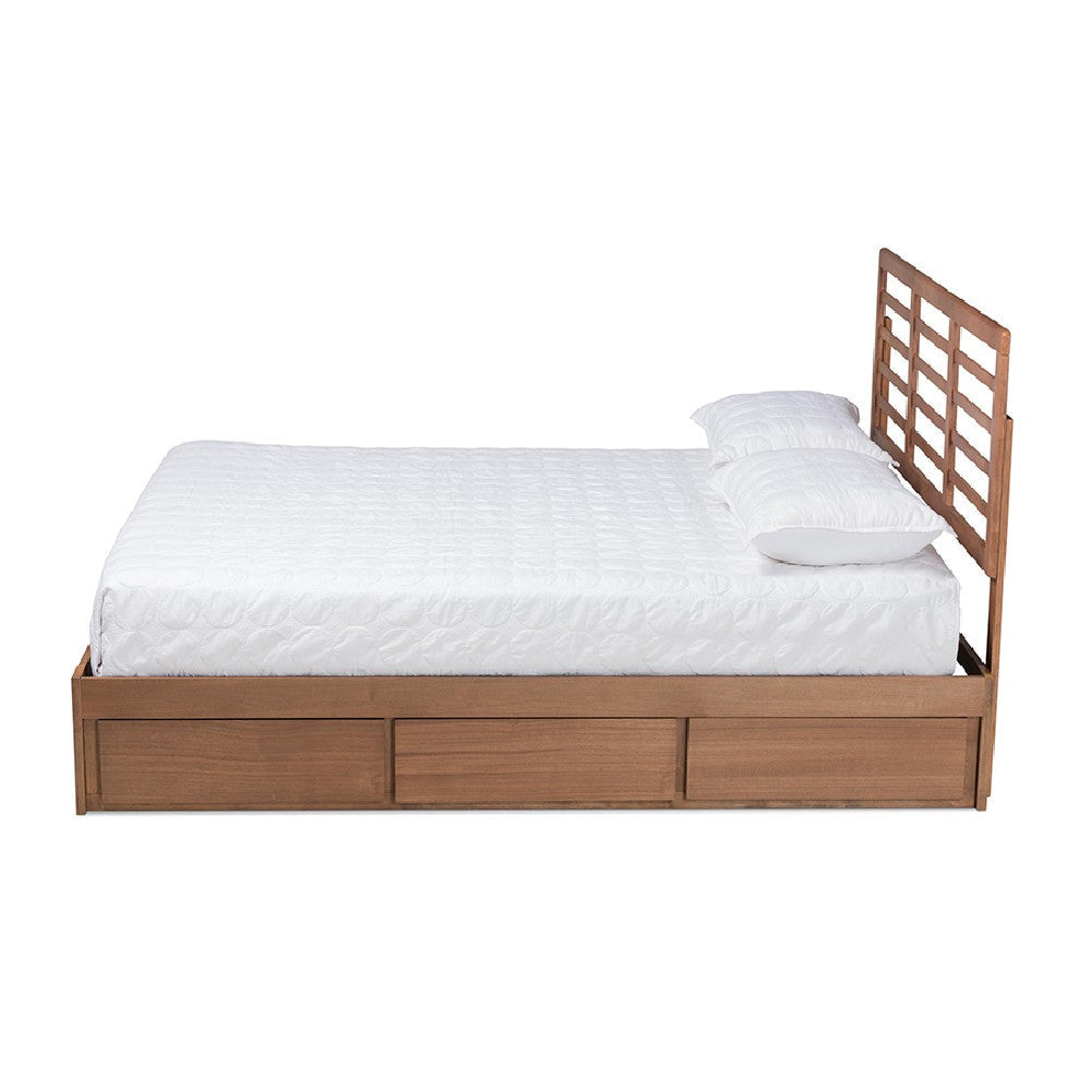 Baxton Studio Piera Modern and Contemporary Transitional Ash Walnut Brown Finished Wood Queen Size 3-Drawer Platform Storage Bed