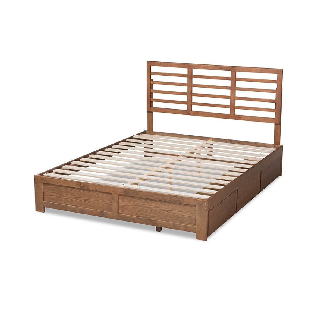 Baxton Studio Piera Modern and Contemporary Transitional Ash Walnut Brown Finished Wood Queen Size 3-Drawer Platform Storage Bed