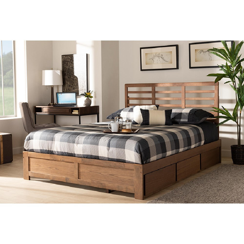 Baxton Studio Piera Modern and Contemporary Transitional Ash Walnut Brown Finished Wood Queen Size 3-Drawer Platform Storage Bed