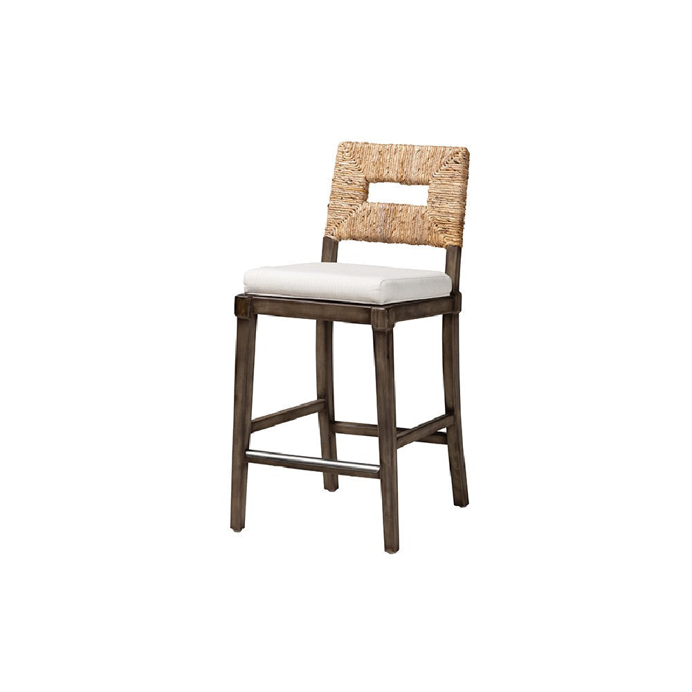 bali & pari Porsha Modern Bohemian Dark Brown Finished Mahogany Wood and Natural Rattan Counter Stool WHI-Porsha-Mahogany-CS