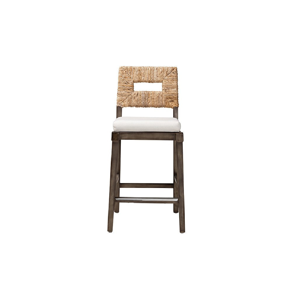 bali & pari Porsha Modern Bohemian Dark Brown Finished Mahogany Wood and Natural Rattan Counter Stool WHI-Porsha-Mahogany-CS
