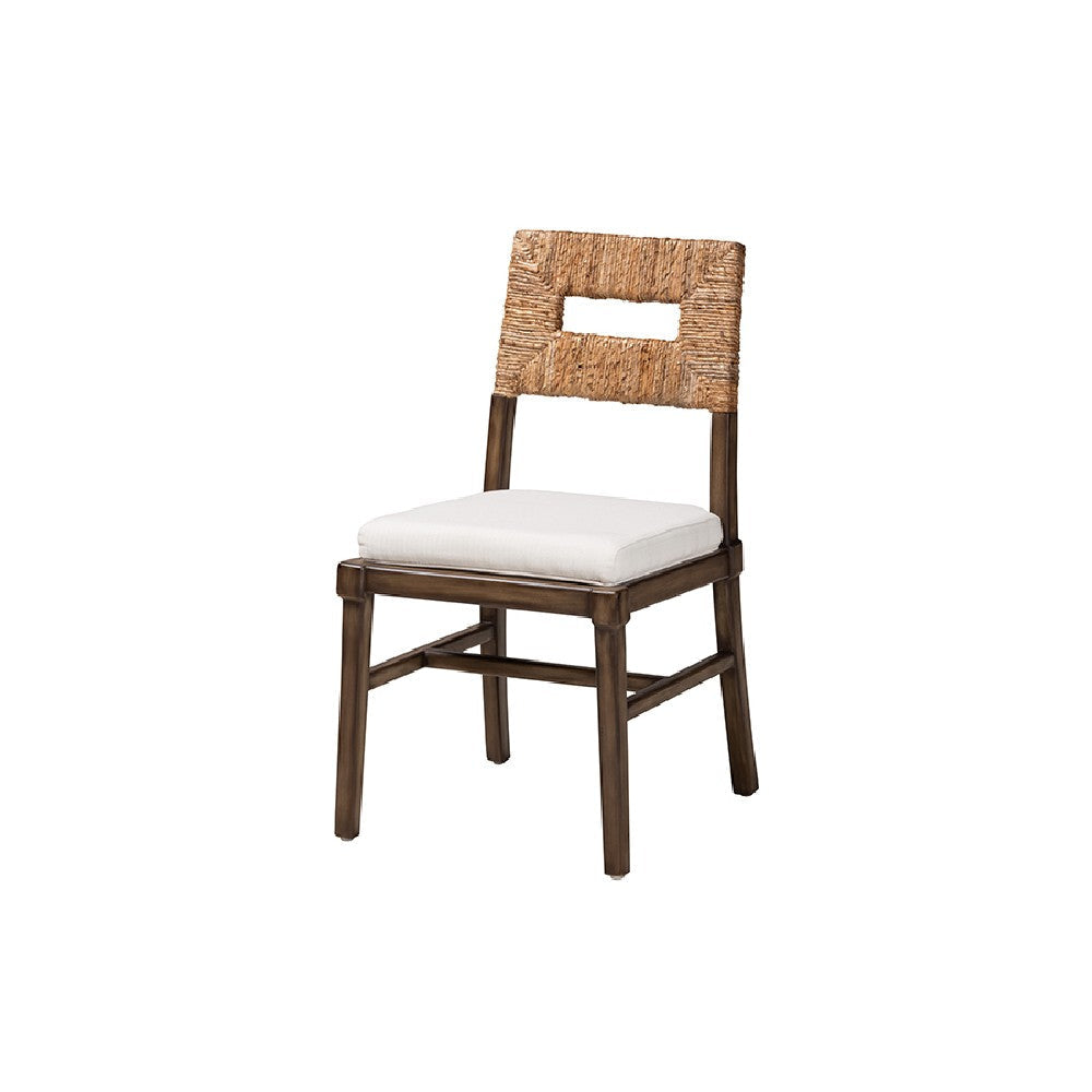 bali & pari Porsha Modern Bohemian Dark Brown Finished Mahogany Wood and Natural Rattan Dining Chair WHI-Porsha-Mahogany-DC
