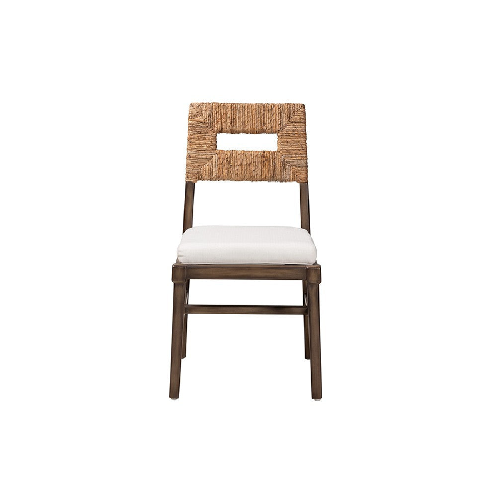 bali & pari Porsha Modern Bohemian Dark Brown Finished Mahogany Wood and Natural Rattan Dining Chair WHI-Porsha-Mahogany-DC