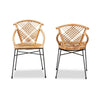 bali & pari Pro Modern Bohemian Natural Brown Rattan and Black Metal 2-Piece Dining Chair Set WHI-Pro-Rattan-Black-DC