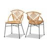 bali & pari Pro Modern Bohemian Natural Brown Rattan and Black Metal 2-Piece Dining Chair Set WHI-Pro-Rattan-Black-DC