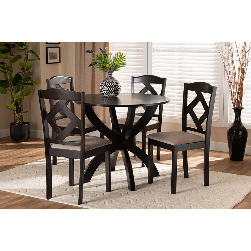 Baxton Studio Quinlan Modern and Contemporary Sand Fabric Upholstered and Dark Brown Finished Wood 5-Piece Dining Set