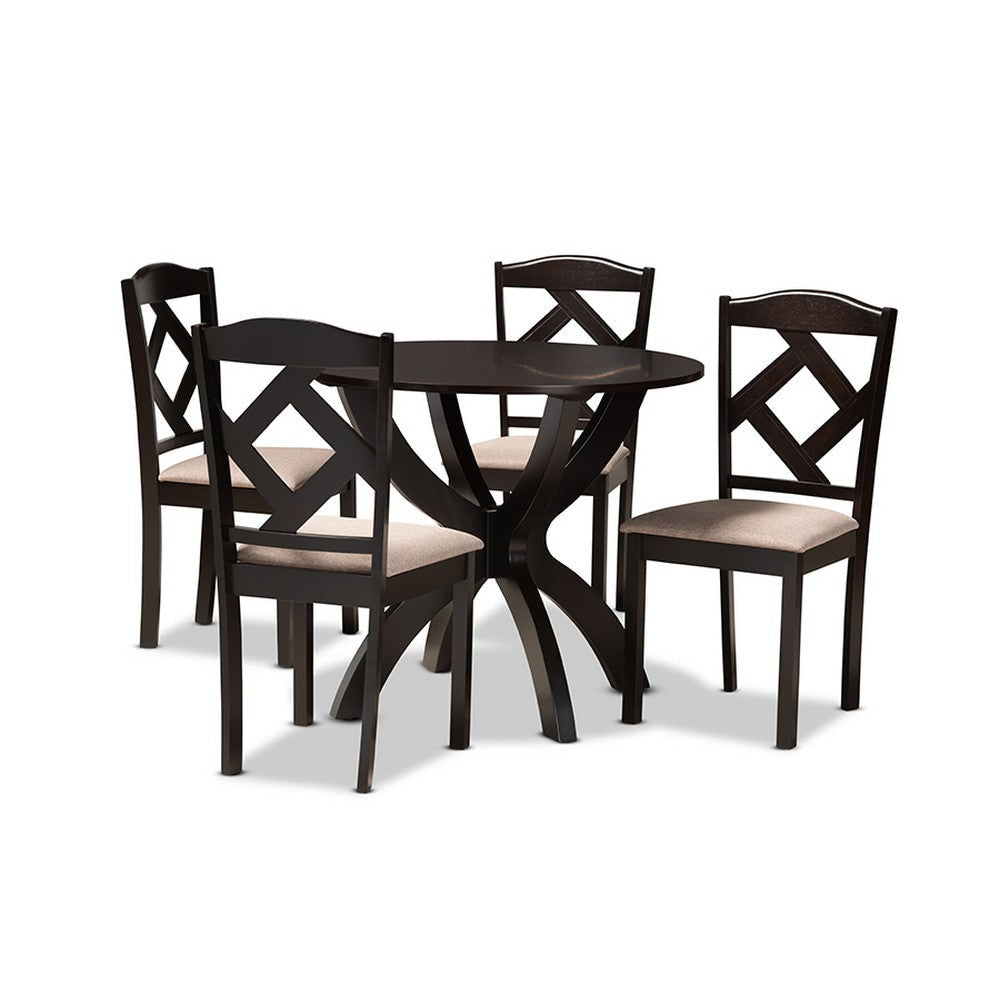 Baxton Studio Quinlan Modern and Contemporary Sand Fabric Upholstered and Dark Brown Finished Wood 5-Piece Dining Set