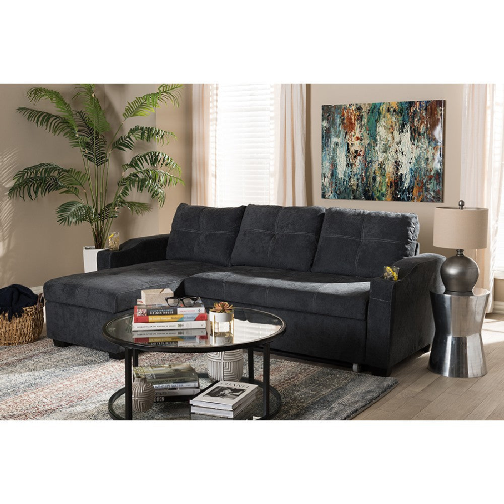 Baxton Studio Lianna Modern and Contemporary Dark Grey Fabric Upholstered Sectional Sofa WHI-R8068-Dark-Grey-Rev-SF
