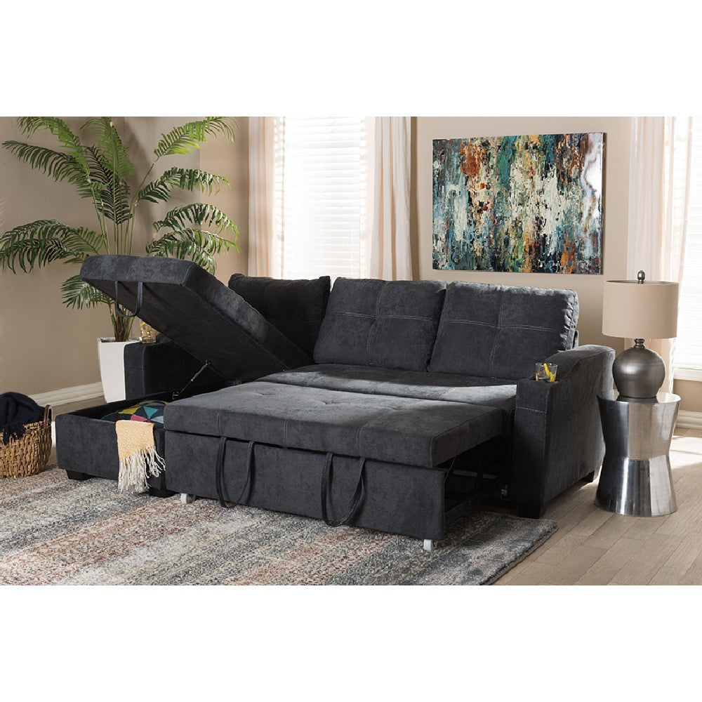 Baxton Studio Lianna Modern and Contemporary Dark Grey Fabric Upholstered Sectional Sofa WHI-R8068-Dark-Grey-Rev-SF