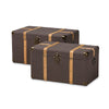 Baxton Studio Stephen Modern and Contemporary Transitional Dark Brown Fabric Upholstered and Oak Brown Finished 2-Piece Storage Trunk Set