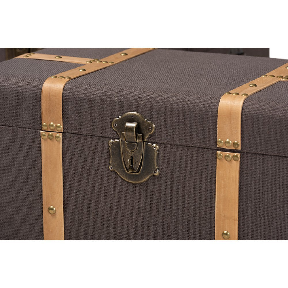 Baxton Studio Stephen Modern and Contemporary Transitional Dark Brown Fabric Upholstered and Oak Brown Finished 2-Piece Storage Trunk Set