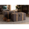 Baxton Studio Stephen Modern and Contemporary Transitional Dark Brown Fabric Upholstered and Oak Brown Finished 2-Piece Storage Trunk Set