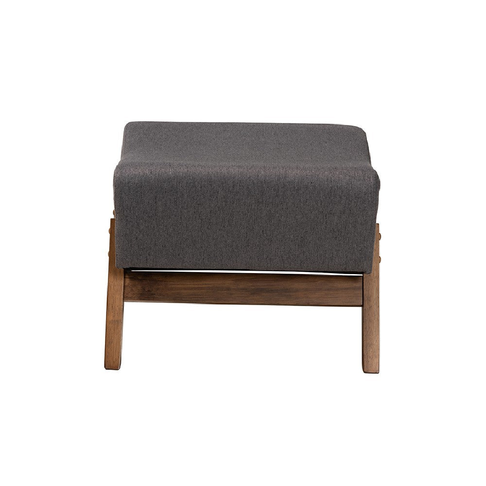 Baxton Studio Hanson Mid-Century Modern Dark Grey Fabric and Walnut Brown Finished Wood Ottoman WHI-RAC527-Dark-Grey-Otto