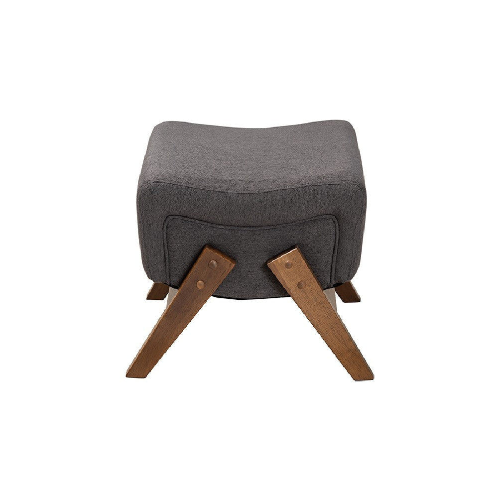 Baxton Studio Hanson Mid-Century Modern Dark Grey Fabric and Walnut Brown Finished Wood Ottoman WHI-RAC527-Dark-Grey-Otto