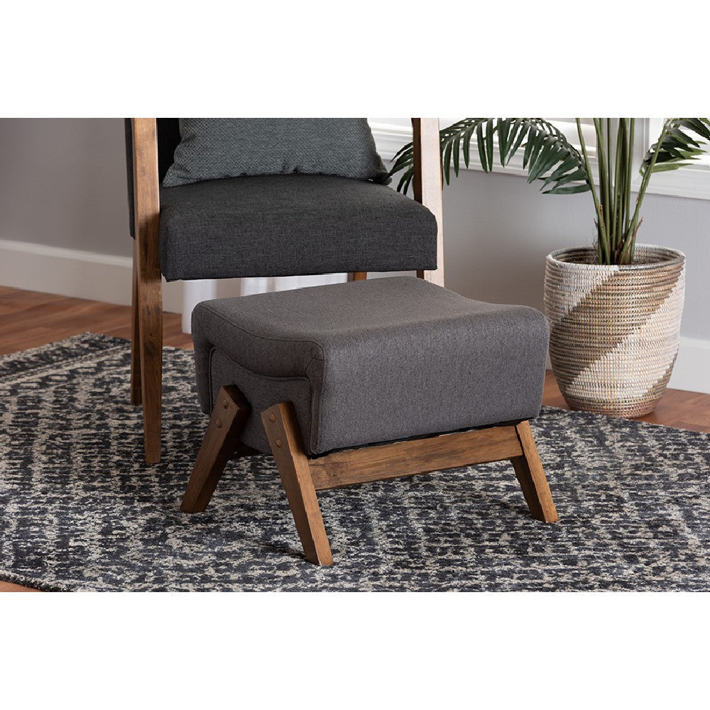 Baxton Studio Hanson Mid-Century Modern Dark Grey Fabric and Walnut Brown Finished Wood Ottoman WHI-RAC527-Dark-Grey-Otto