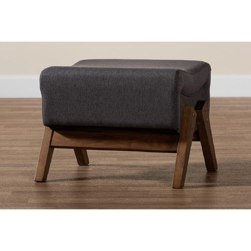 Baxton Studio Hanson Mid-Century Modern Dark Grey Fabric and Walnut Brown Finished Wood Ottoman