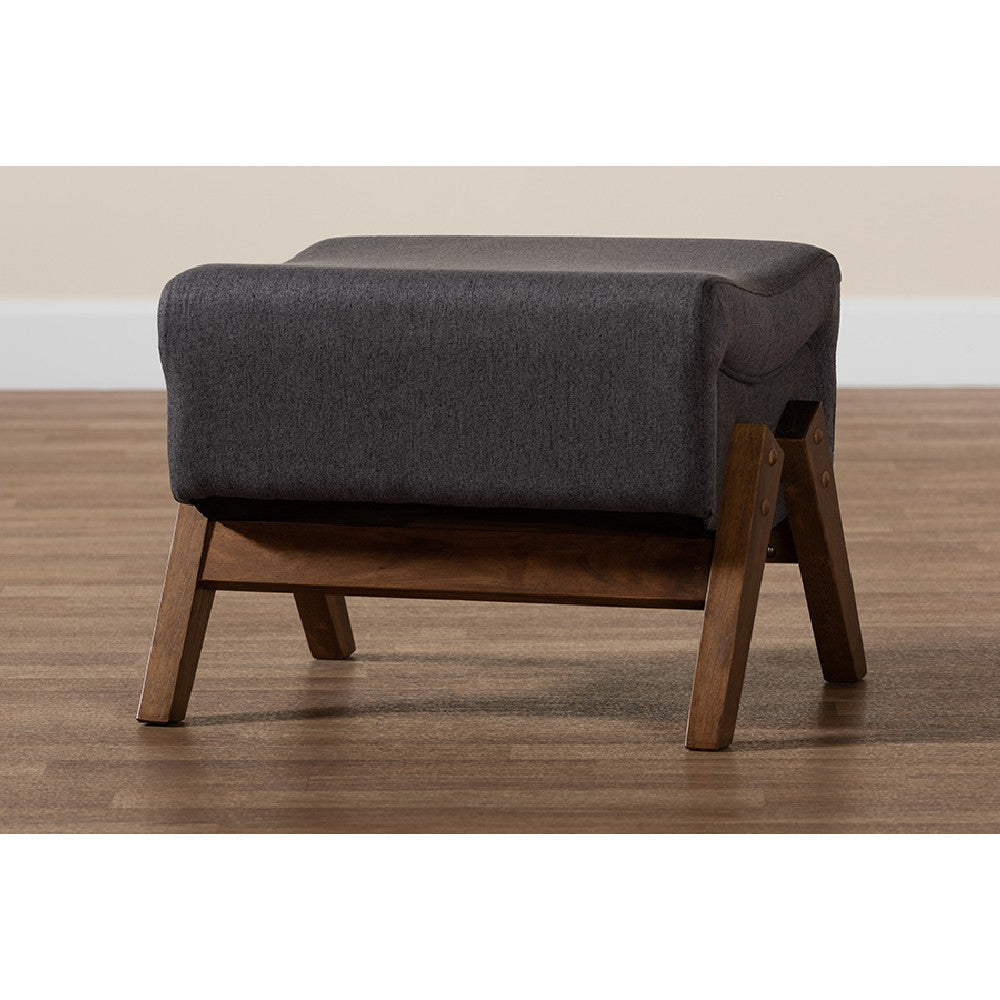 Baxton Studio Hanson Mid-Century Modern Dark Grey Fabric and Walnut Brown Finished Wood Ottoman