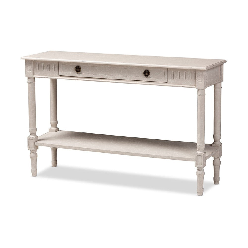 Baxton Studio Ariella Country Cottage Farmhouse Whitewashed 1-Drawer Console Table WHI-RAM13-Whitewashed-ST