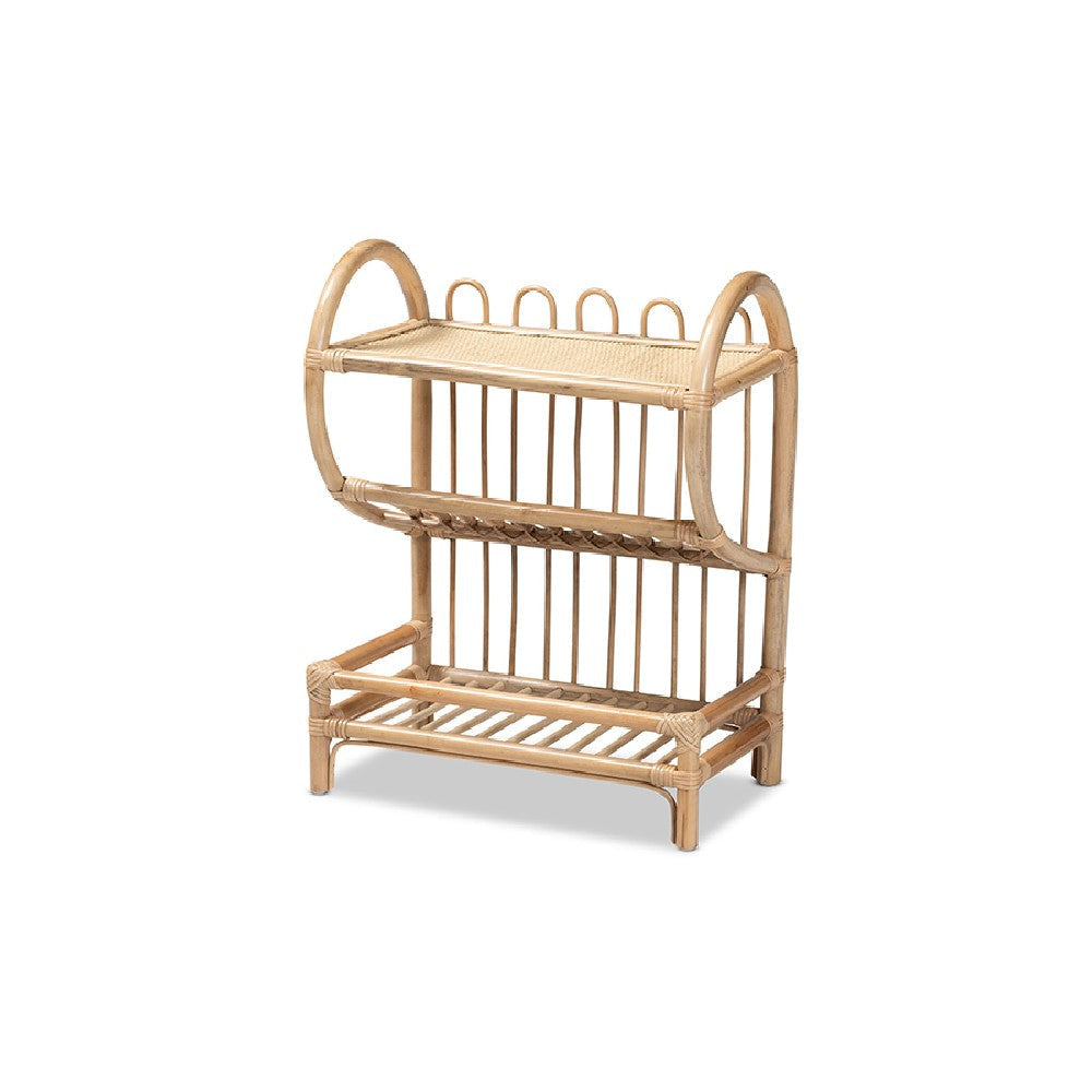bali & pari Liora Modern Bohemian Natural Brown Finished Rattan 3-Tier Display Shelf WHI-RBS009-Rattan-Shelf