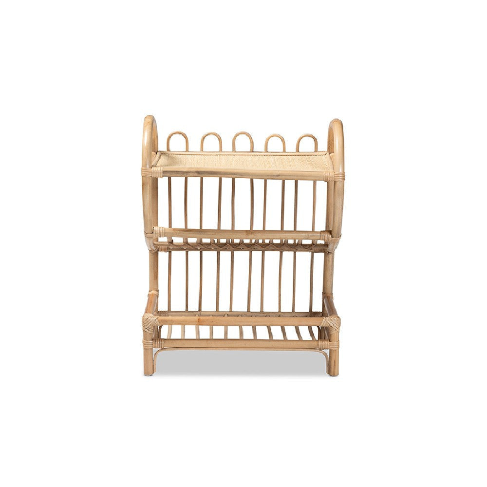 bali & pari Liora Modern Bohemian Natural Brown Finished Rattan 3-Tier Display Shelf WHI-RBS009-Rattan-Shelf