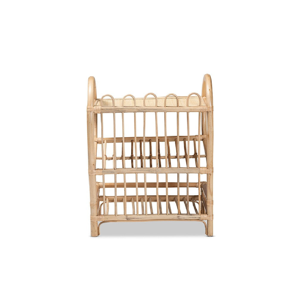 bali & pari Liora Modern Bohemian Natural Brown Finished Rattan 3-Tier Display Shelf WHI-RBS009-Rattan-Shelf