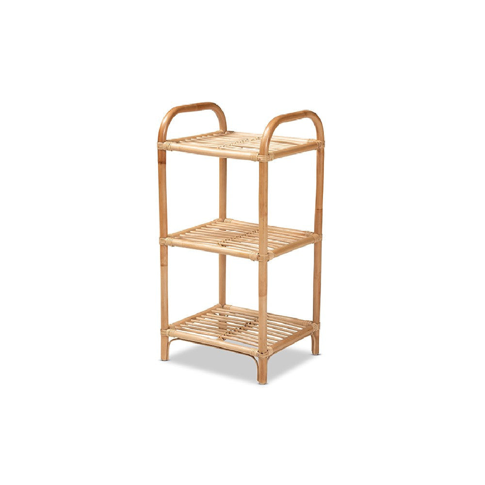 bali & pari Barras Modern Bohemian Natural Brown Finished Rattan 3-Tier Display Shelf WHI-RBS014-Rattan-Shelf