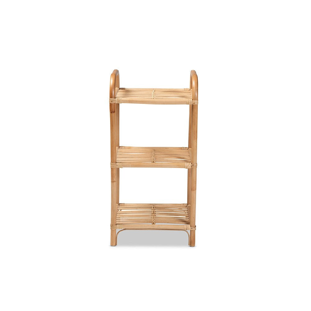 bali & pari Barras Modern Bohemian Natural Brown Finished Rattan 3-Tier Display Shelf WHI-RBS014-Rattan-Shelf