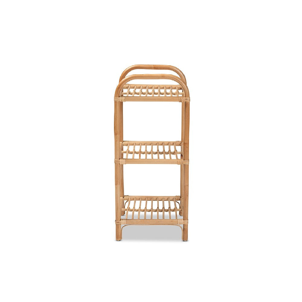 bali & pari Barras Modern Bohemian Natural Brown Finished Rattan 3-Tier Display Shelf WHI-RBS014-Rattan-Shelf