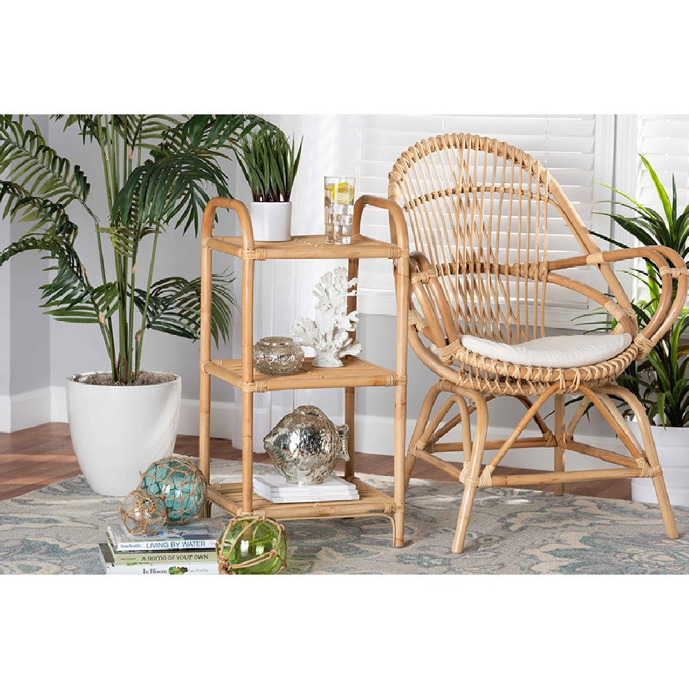 bali & pari Barras Modern Bohemian Natural Brown Finished Rattan 3-Tier Display Shelf WHI-RBS014-Rattan-Shelf