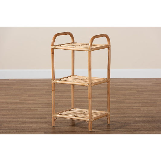 bali & pari Barras Modern Bohemian Natural Brown Finished Rattan 3-Tier Display Shelf