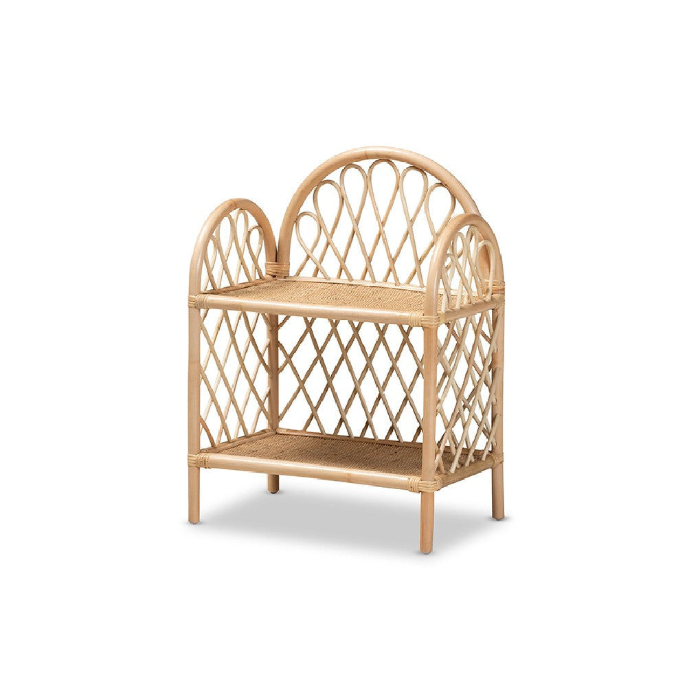 bali & pari Hammond Modern Bohemian Natural Brown Rattan 2-Tier Display Shelf WHI-RBS016-Rattan-Shelf