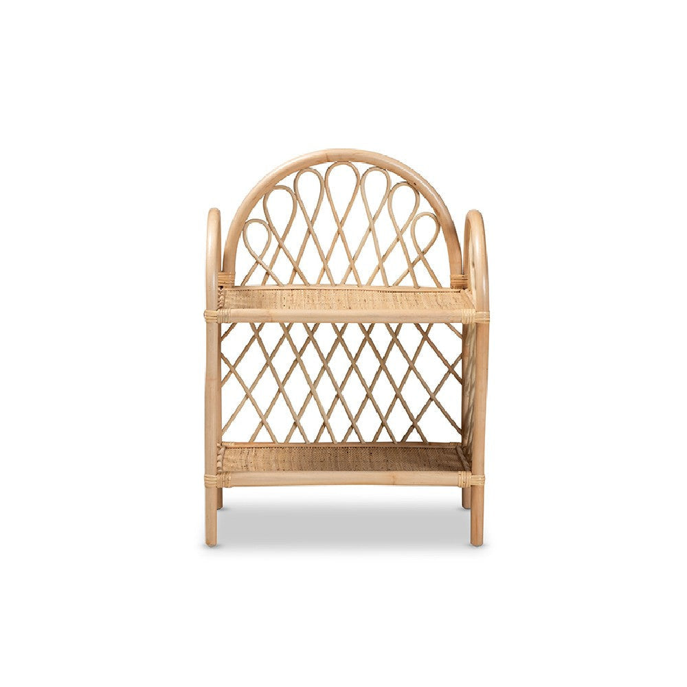 bali & pari Hammond Modern Bohemian Natural Brown Rattan 2-Tier Display Shelf WHI-RBS016-Rattan-Shelf