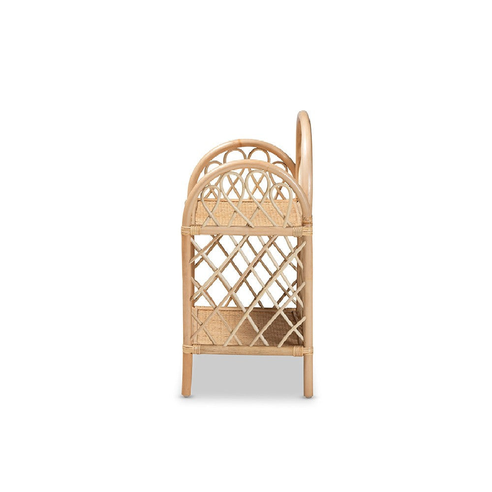 bali & pari Hammond Modern Bohemian Natural Brown Rattan 2-Tier Display Shelf WHI-RBS016-Rattan-Shelf