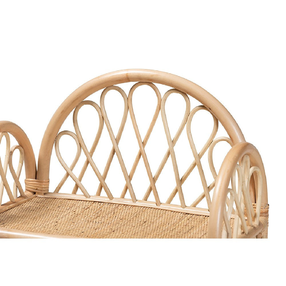 bali & pari Hammond Modern Bohemian Natural Brown Rattan 2-Tier Display Shelf WHI-RBS016-Rattan-Shelf