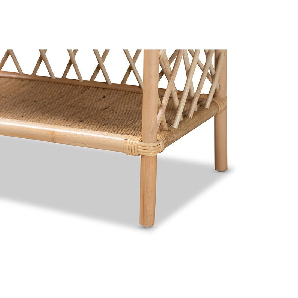 bali & pari Hammond Modern Bohemian Natural Brown Rattan 2-Tier Display Shelf WHI-RBS016-Rattan-Shelf