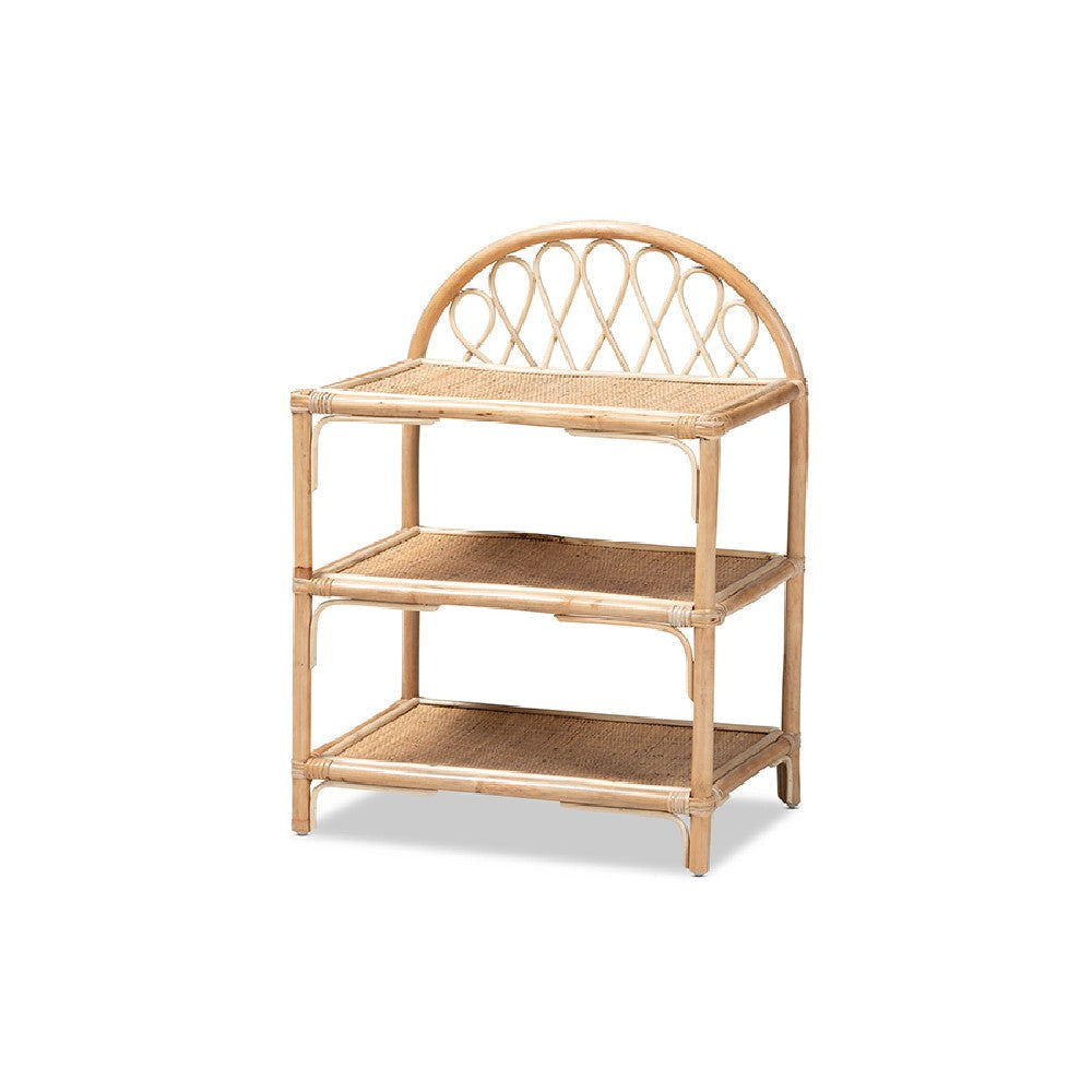 bali & pari Redell Modern Bohemian Natural Brown Rattan 3-Tier Display Shelf WHI-RBS017-Rattan-Shelf