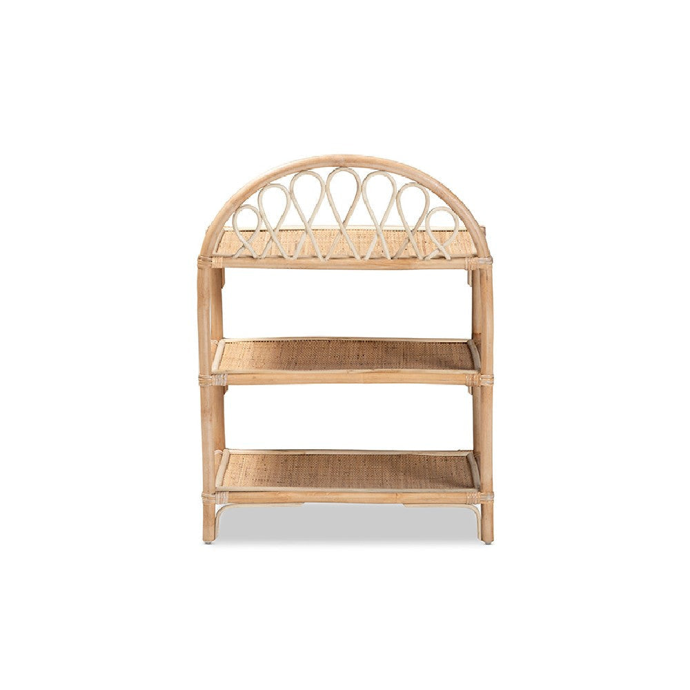 bali & pari Redell Modern Bohemian Natural Brown Rattan 3-Tier Display Shelf WHI-RBS017-Rattan-Shelf
