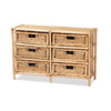 bali & pari Dariana Modern Bohemian Natural Brown Rattan 6-Drawer Storage Cabinet WHI-RBS018-Rattan-6DW-Cabinet