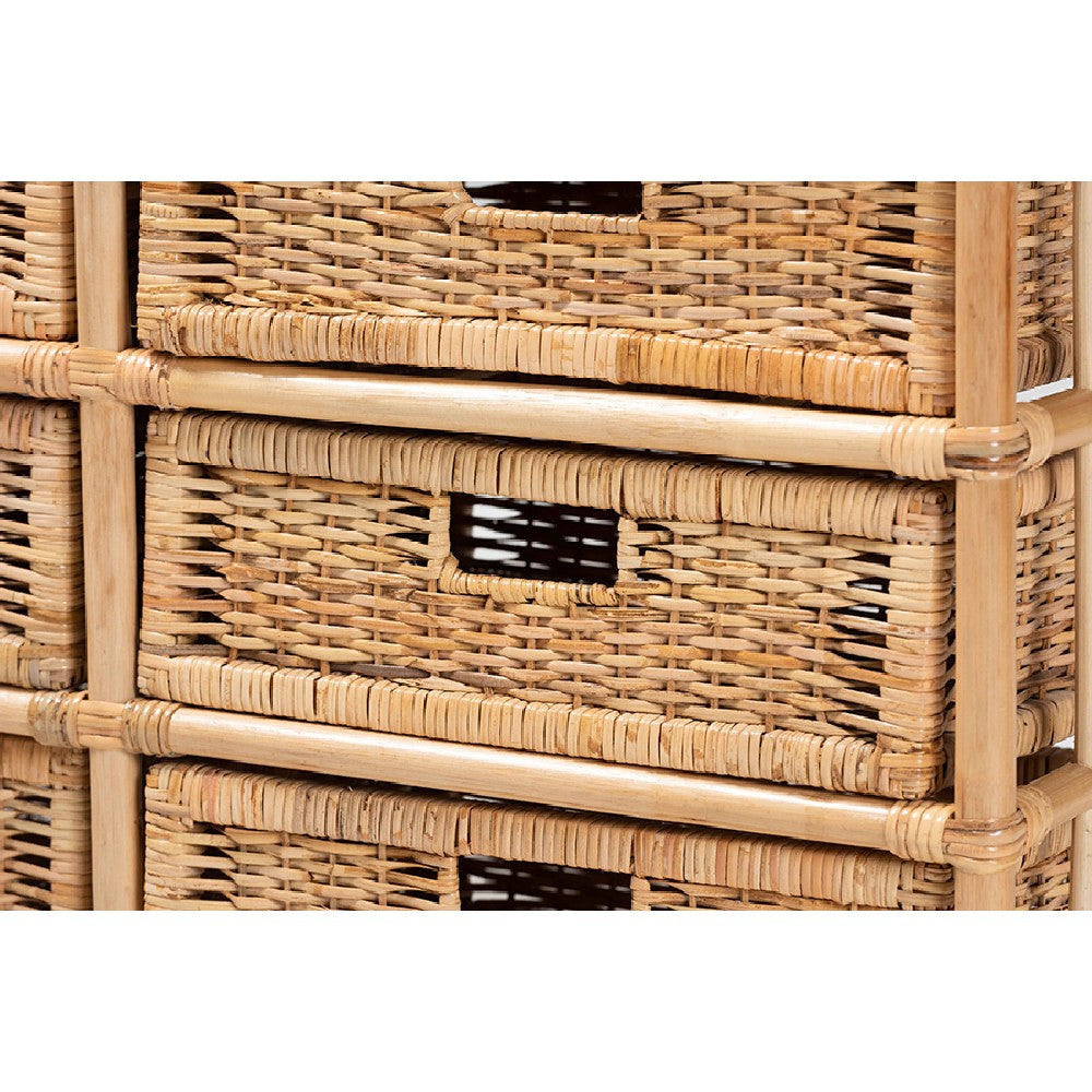 bali & pari Dariana Modern Bohemian Natural Brown Rattan 6-Drawer Storage Cabinet WHI-RBS018-Rattan-6DW-Cabinet