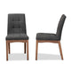 Baxton Studio Tara Mid-Century Modern Transitional Dark Grey Fabric Upholstered and Walnut Brown Finished Wood 2-Piece Dining Chair Set