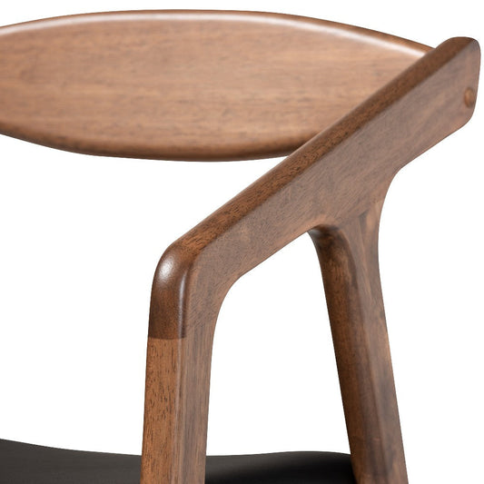 Baxton Studio Harland Mid-Century Modern Black Faux Leather Upholstered and Walnut Brown Finished Wood 2-Piece Dining Chair Set