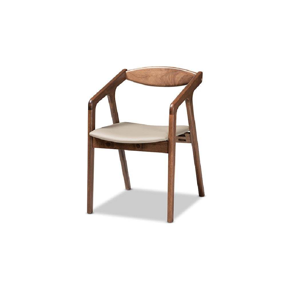 Baxton Studio Harland Mid-Century Modern Grey Faux Leather Upholstered and Walnut Brown Finished Wood 7-Piece Dining Set