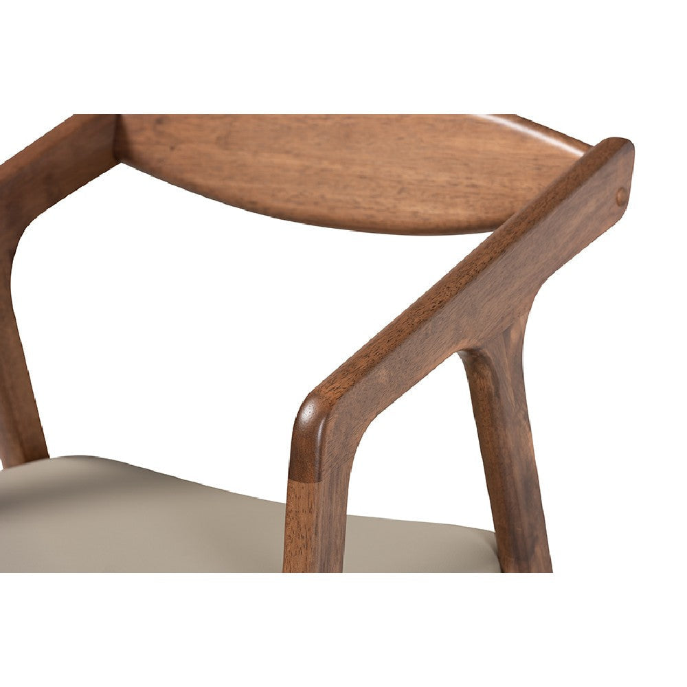 Baxton Studio Harland Mid-Century Modern Grey Faux Leather Upholstered and Walnut Brown Finished Wood 7-Piece Dining Set