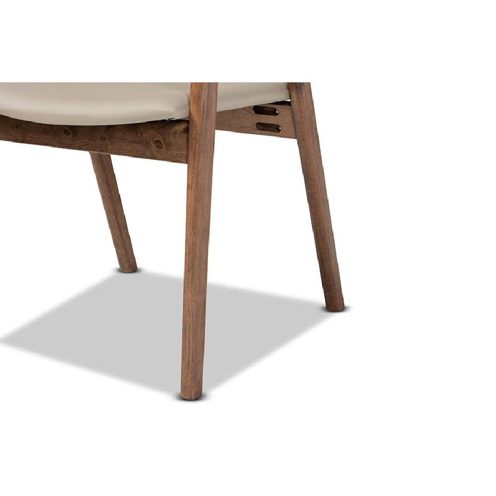 Baxton Studio Harland Mid-Century Modern Grey Faux Leather Upholstered and Walnut Brown Finished Wood 7-Piece Dining Set