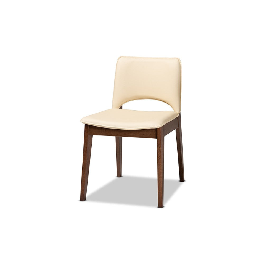 Baxton Studio Afton Mid-Century Modern Beige Faux Leather Upholstered and Walnut Brown Finished Wood 7-Piece Dining Set