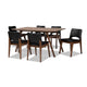 Baxton Studio Afton Mid-Century Modern Black Faux Leather Upholstered and Walnut Brown Finished Wood 7-Piece Dining Set