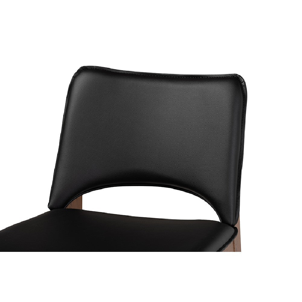 Baxton Studio Afton Mid-Century Modern Black Faux Leather Upholstered and Walnut Brown Finished Wood 7-Piece Dining Set