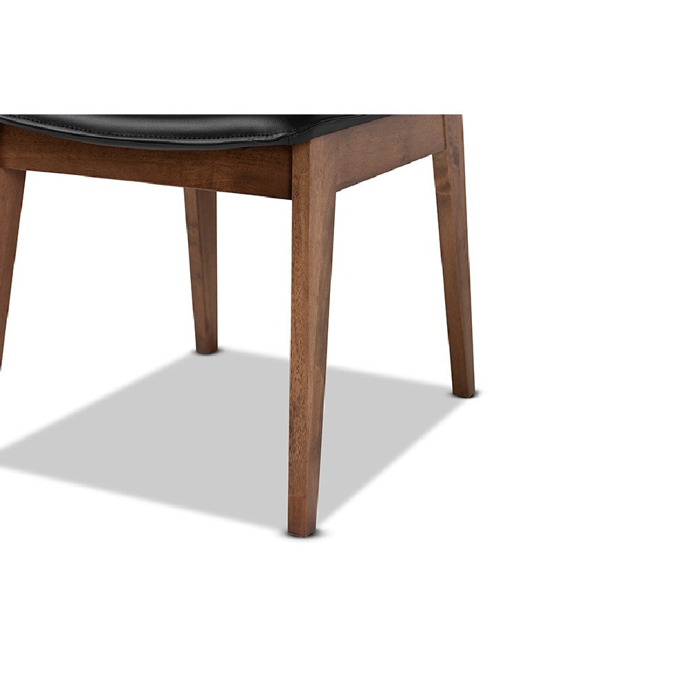 Baxton Studio Afton Mid-Century Modern Black Faux Leather Upholstered and Walnut Brown Finished Wood 7-Piece Dining Set