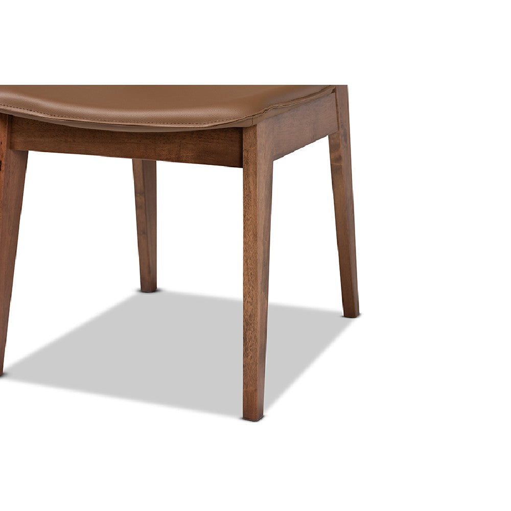 Baxton Studio Afton Mid-Century Modern Brown Faux Leather Upholstered and Walnut Brown Finished Wood 7-Piece Dining Set