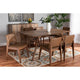 Baxton Studio Afton Mid-Century Modern Brown Faux Leather Upholstered and Walnut Brown Finished Wood 7-Piece Dining Set